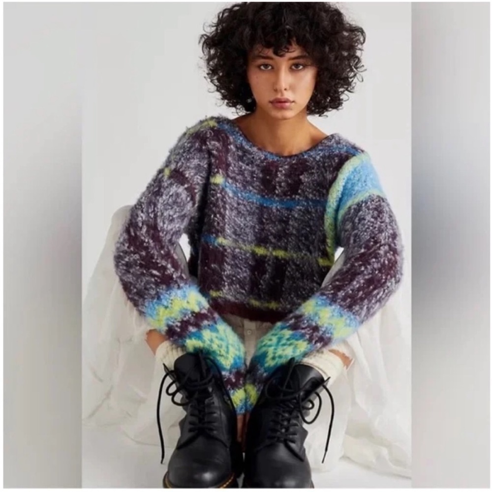Free People Emerson Cropped Honey Wine Combo Women Pullover Sweater